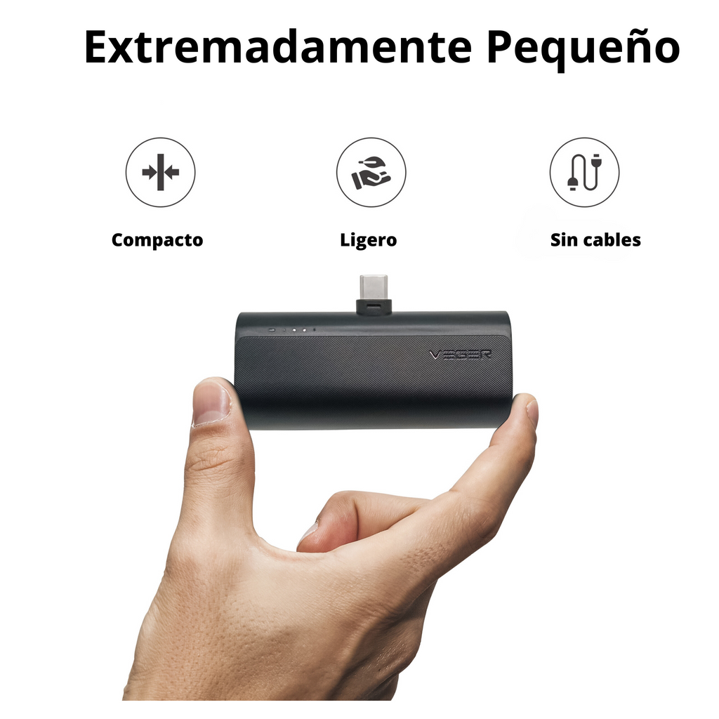 Power bank extremadamente pequeño, compacto, ligero y sin cables