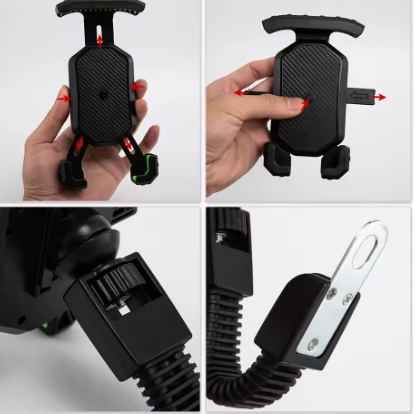 Soporte para celular en moto, detalles de instalación y mecanismo de sujeción
