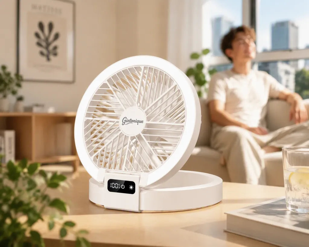 Ventilador de Escritorio Plegable con Luz LED — 5 Velocidades, Recargable y Difusor de Aromas