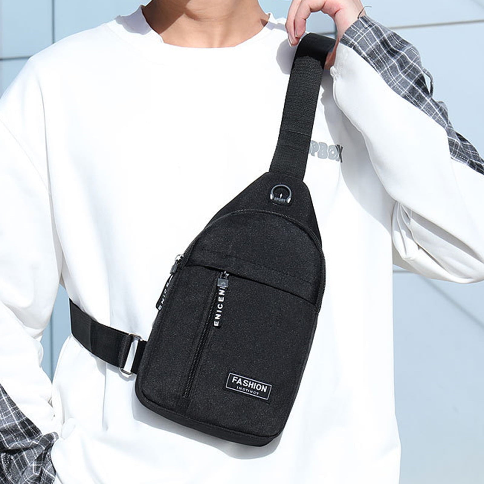 Small Sling Bag, Crossbody Chest Shoulder Water Resistant Travel Bag for Men Women with Earphone Hole for Travel Outdoor Sports