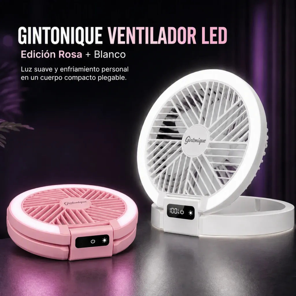Ventilador de Escritorio Plegable con Luz LED — 5 Velocidades, Recargable y Difusor de Aromas