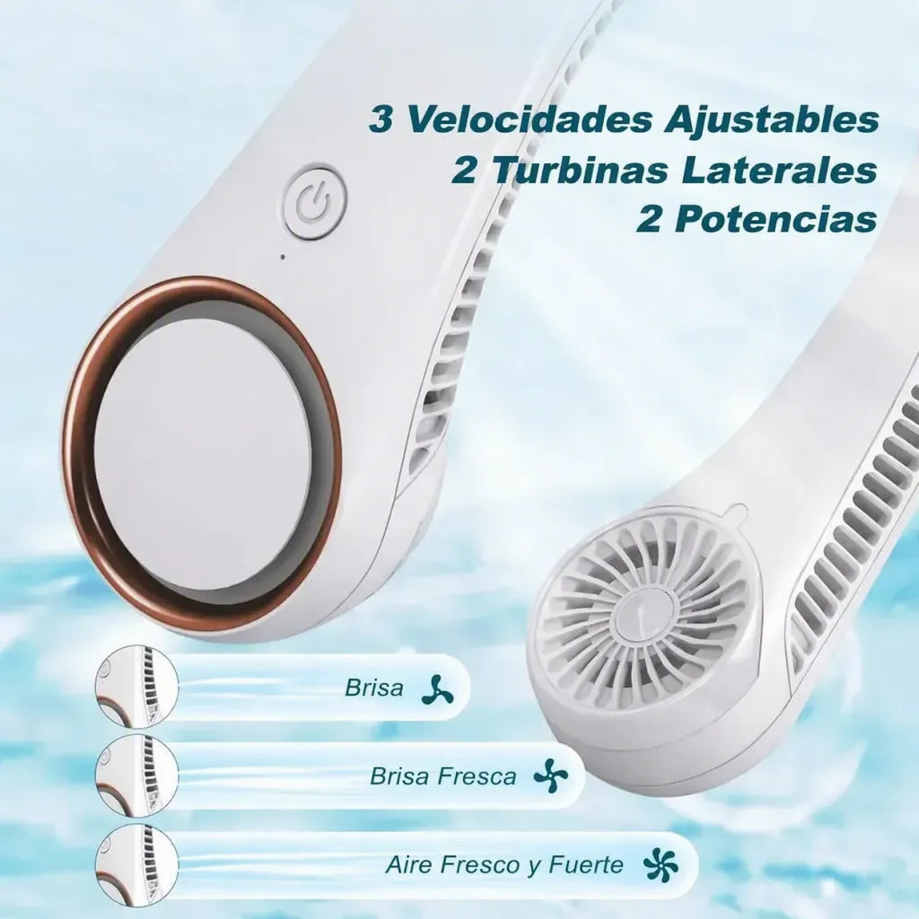 Ventilador de Cuello Portátil Recargable — 3 Velocidades, Batería 4000mAh