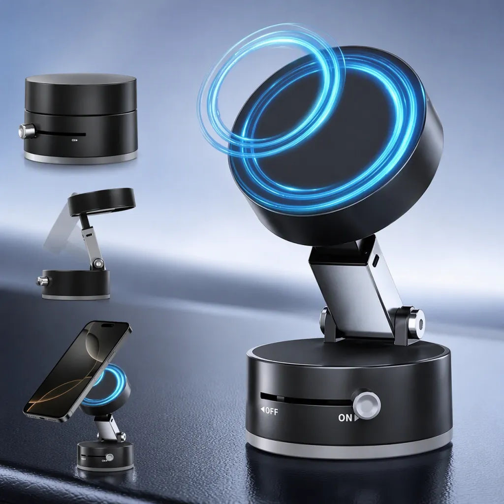 Soporte Magnético para Celular con Ventosa — Rotación 360°, Para Auto, Escritorio y Más
