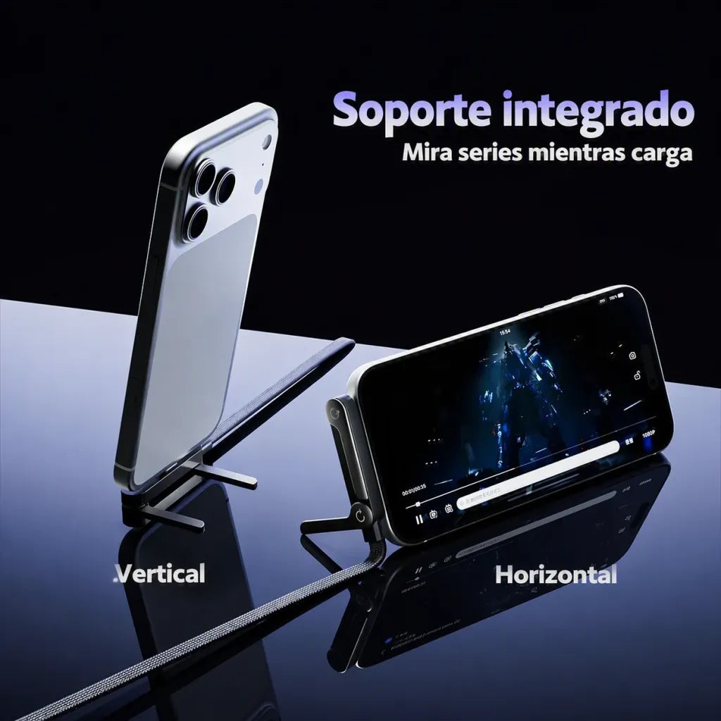Cable USB-C a USB-C 240W con Soporte Plegable — Carga Rápida, Ángulo 90°, 1.5m