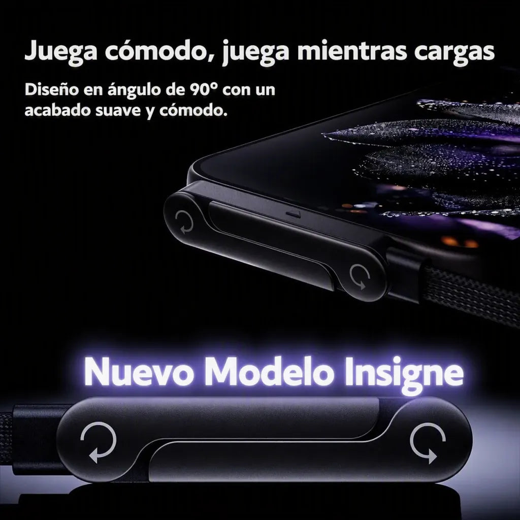 Cable USB-C a USB-C 240W con Soporte Plegable — Carga Rápida, Ángulo 90°, 1.5m