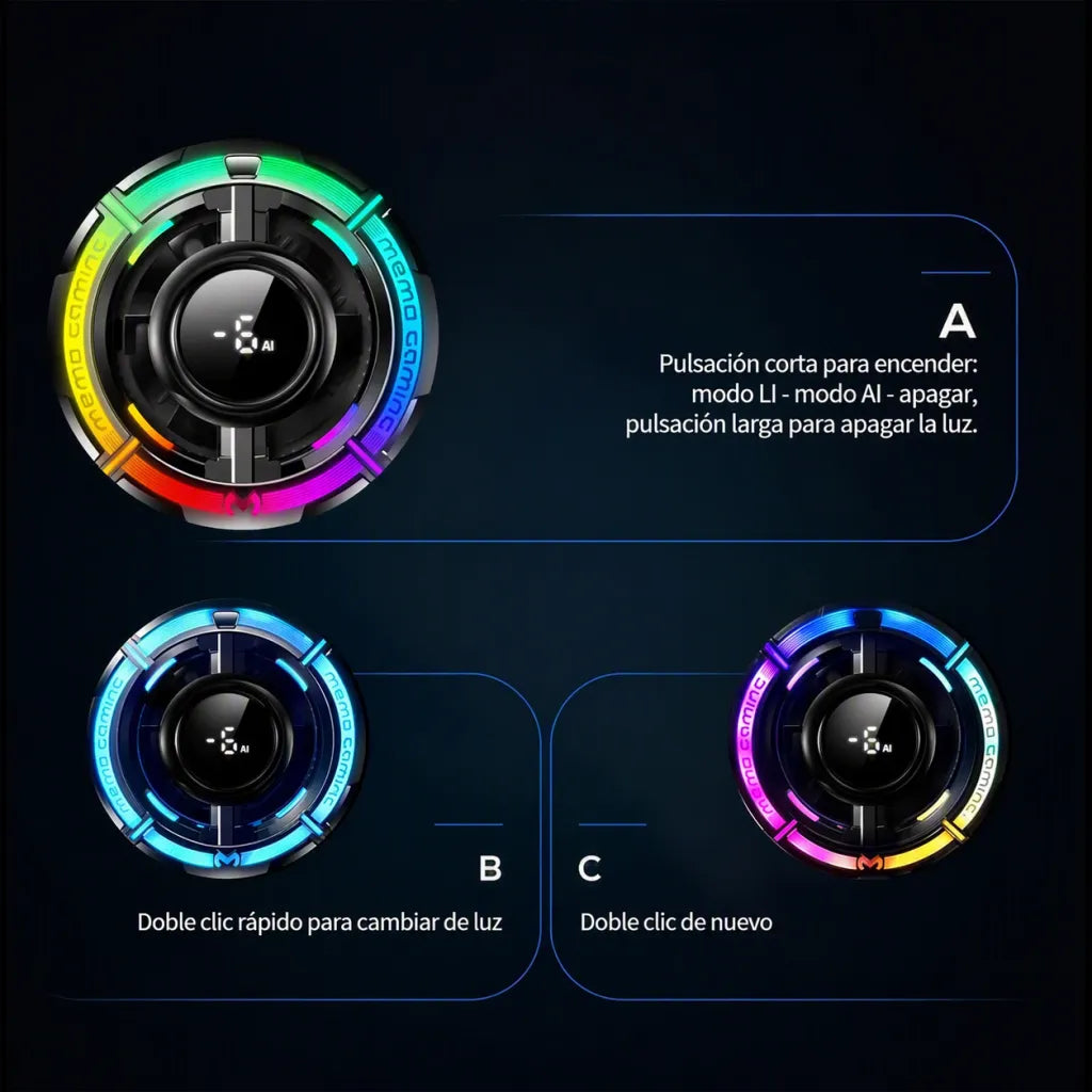 Enfriador Magnético para Celular — RGB, Control de Temperatura IA, Compatible con iPhone y Android