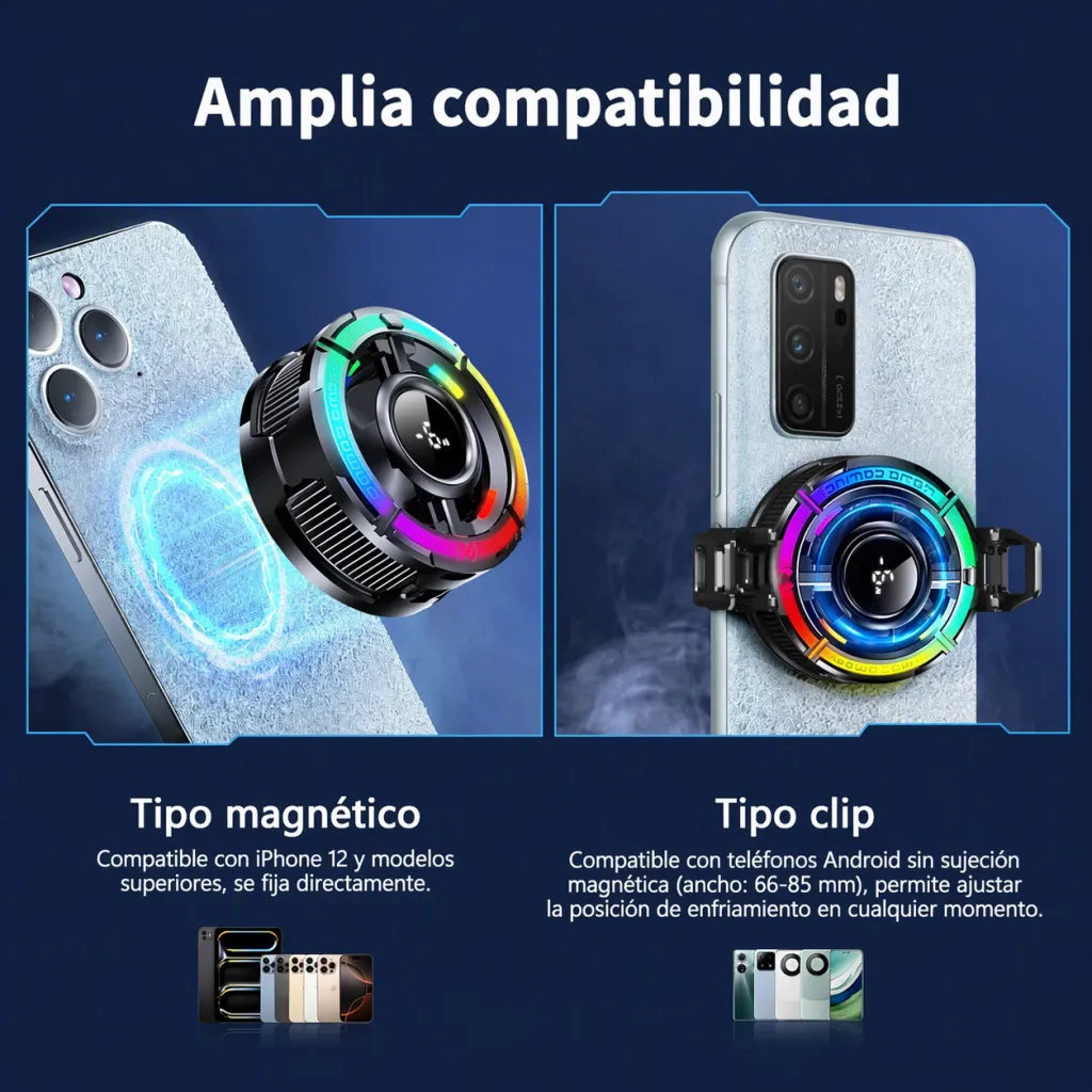 Enfriador Magnético para Celular — RGB, Control de Temperatura IA, Compatible con iPhone y Android