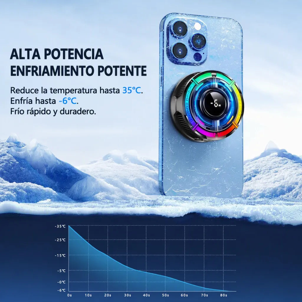 Enfriador Magnético para Celular — RGB, Control de Temperatura IA, Compatible con iPhone y Android
